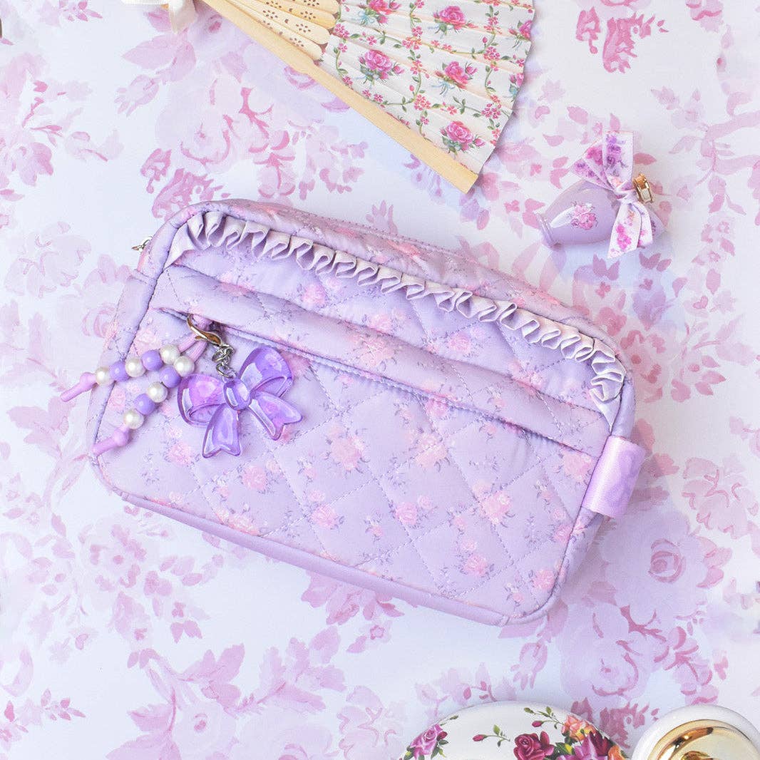 Quilted Floral Printed Pouch with Charm