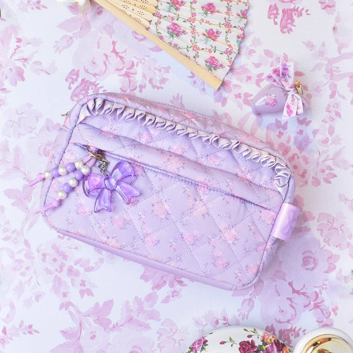 Quilted Floral Printed Pouch with Charm