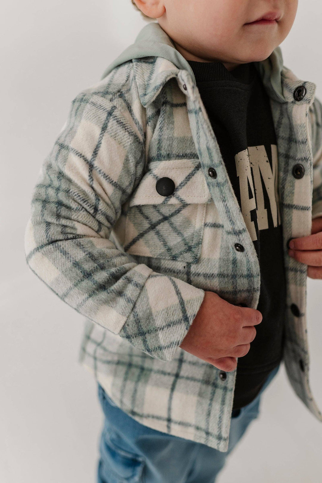 Hooded Shacket - Mint Plaid