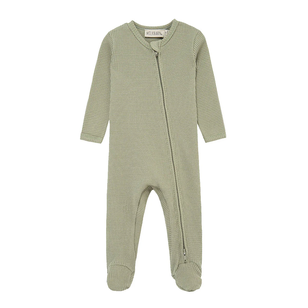 Waffle Zipper Footed Romper - Tea
