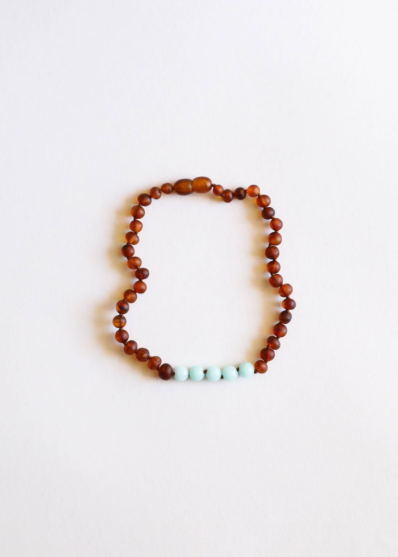 Raw Cognac Baltic Amber + Amazonite || Necklace