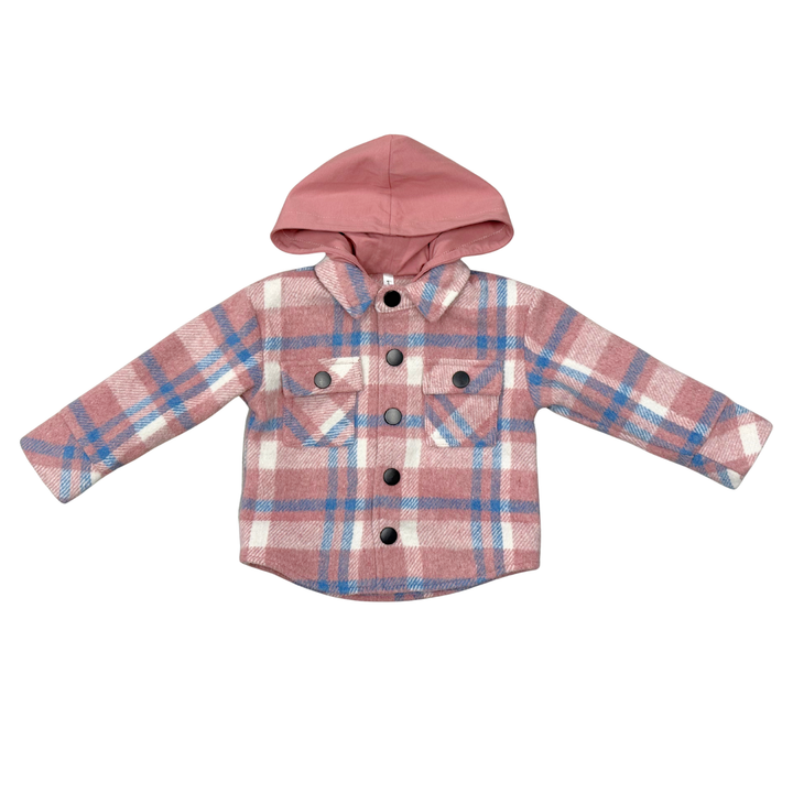 Hooded Shacket - Pink/Blue Plaid