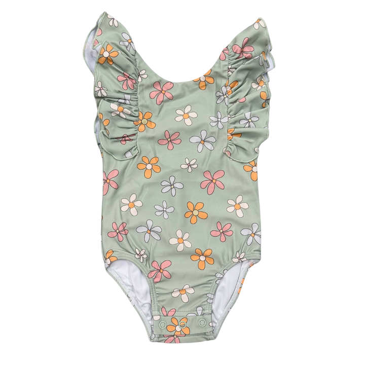 Ruffle Sleeve Cross Back Swimsuit - Assorted