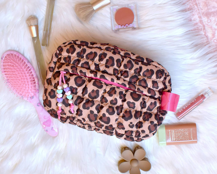 Quilted Scrunchies Leopard Pouch