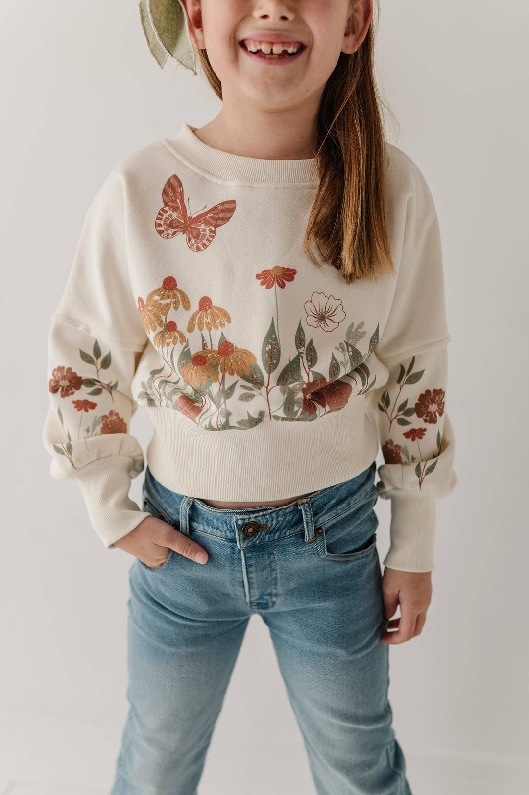 Drop Shoulder Blouson Sweatshirt - Floral Garden
