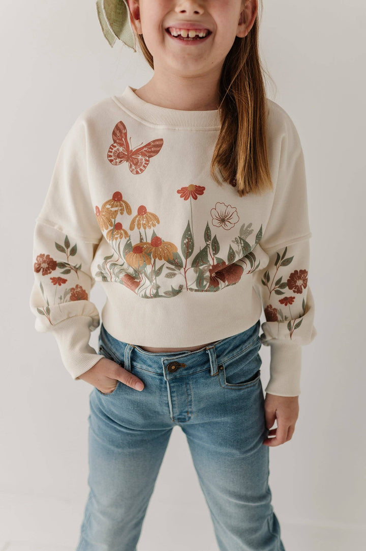 Drop Shoulder Blouson Sweatshirt - Floral Garden