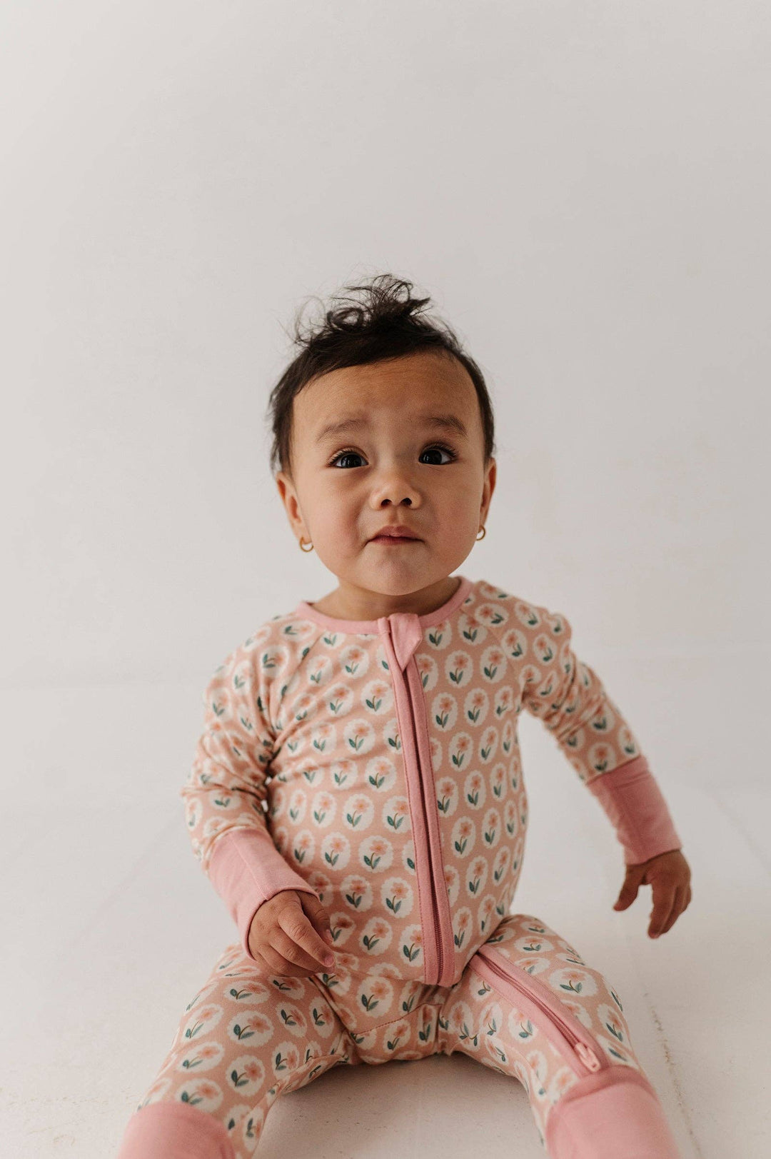 Long Sleeve Zip Romper - Framed Flower