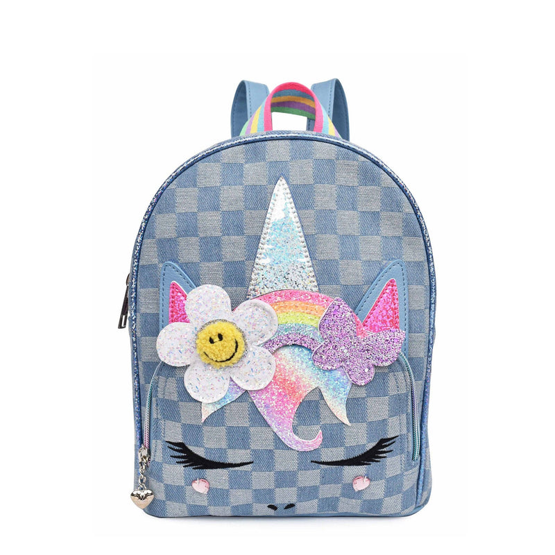 Miss Gwen Unicorn Denim Checkerboard Mini Backpack
