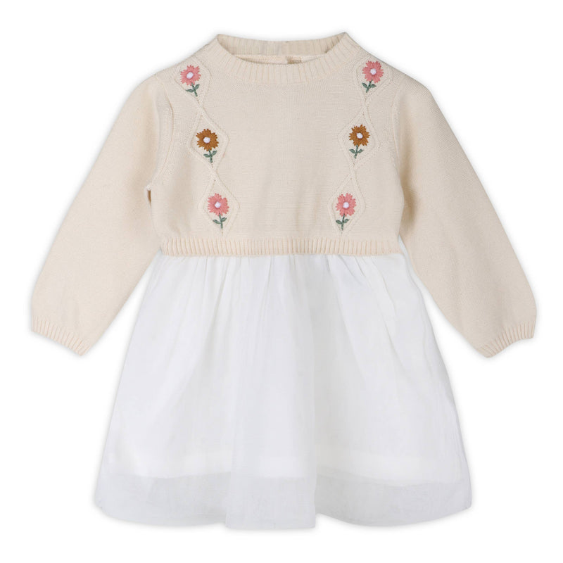 Floral Embroidered Sweater Knit Tutu Baby Dress (Organic)