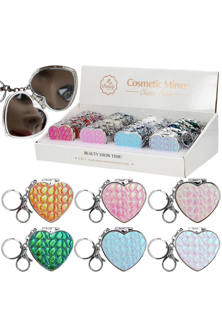 Heart Metallic Compact Makeup Mirror Key Chain