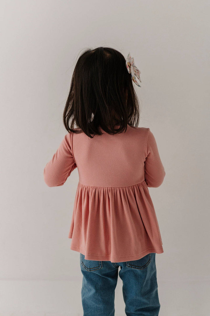 Ribbed Peplum Shirt - Mellow Rose