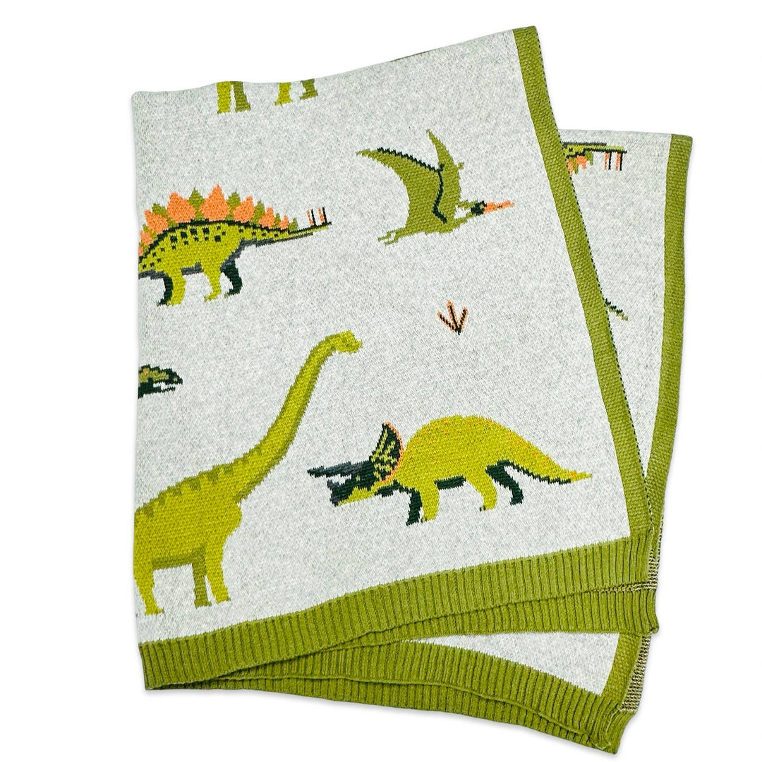 Green Dinosaur - OrganicJacquard Sweater Knit Baby Blanket