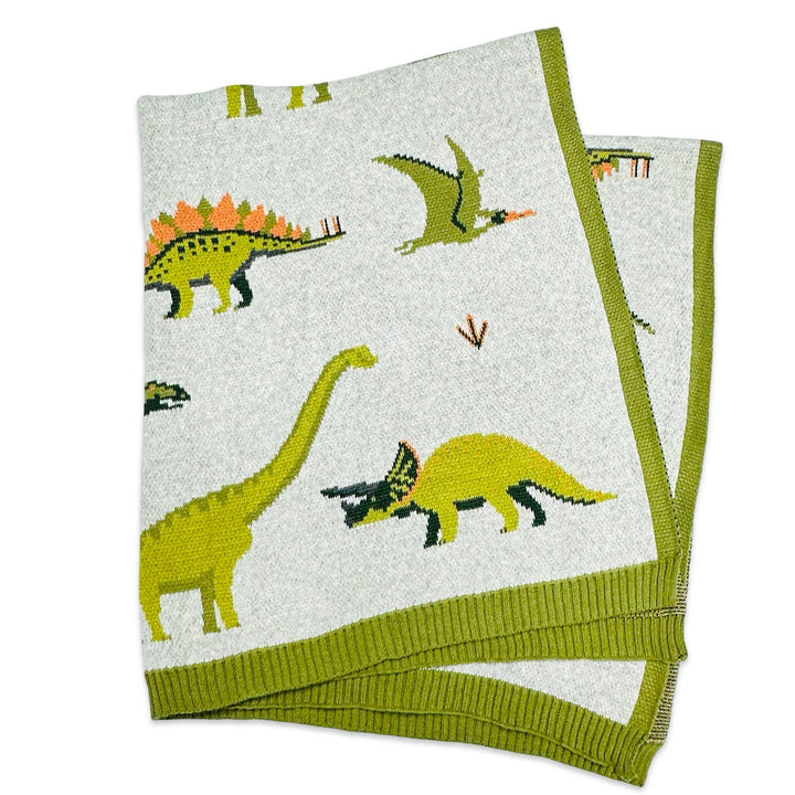 Green Dinosaur - OrganicJacquard Sweater Knit Baby Blanket