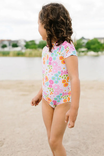 Ollie Jay - Zoey Swim in Pink Flowers | Girls UPF 50 Swimwear