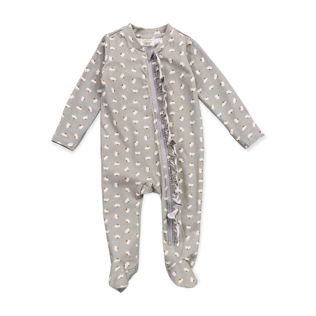 Ruffle Zipper Footie Coverall - Floral