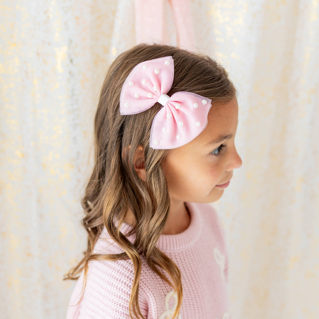 Pretty Pearl Tulle Bow Clip