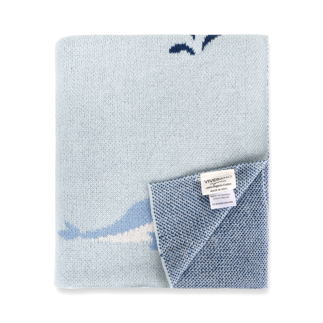 Organic Knit Baby Blanket - Whales