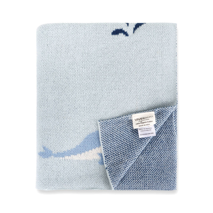 Organic Knit Baby Blanket - Whales