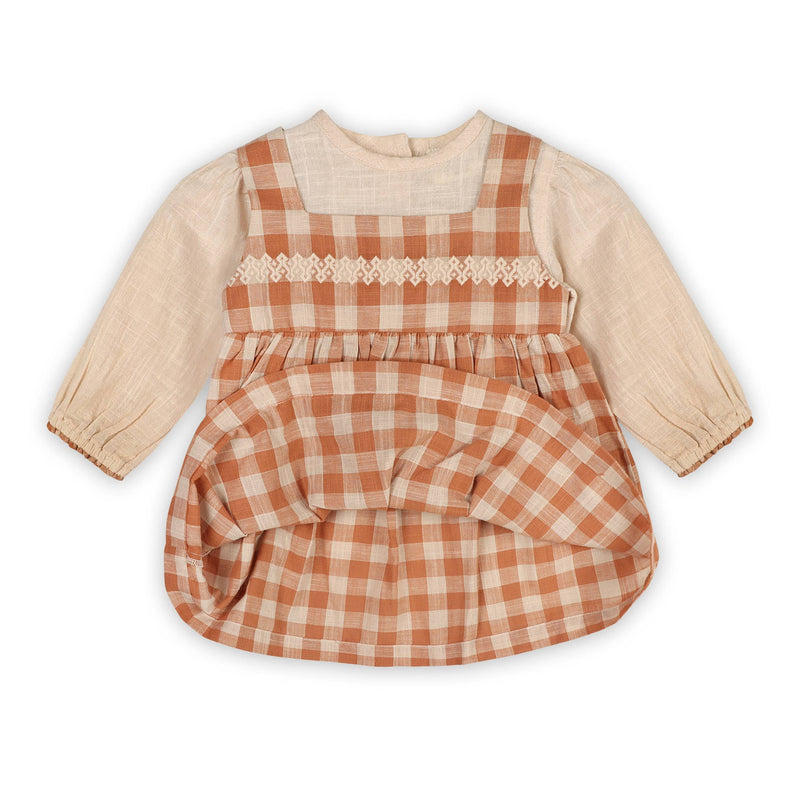 Pinafore Gingham Dress with Slub Shirt & & Bloomer (Organic)