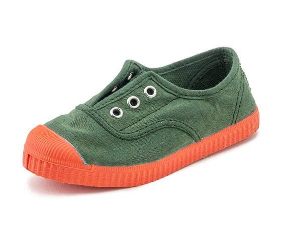 Canvas Laceless Sneaker - Green/Orange