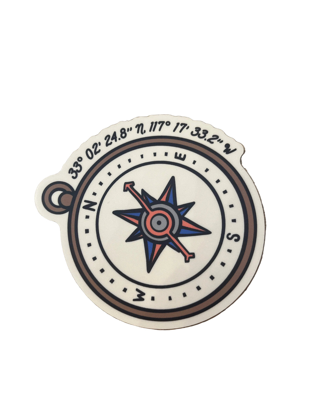 33° 02' 24.8" N, 117° 17' 33.2" W Compass - Vinyl Sticker