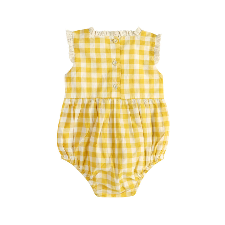 Lucy Gingham Smocked Romper + Headband