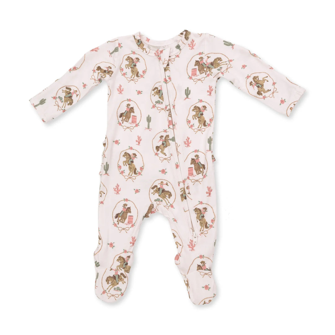 2-Way Ruffle Zipper Footie - Cowgirl Cameos