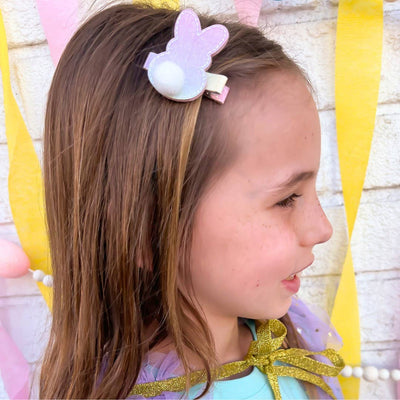 Pastel Rainbow Easter Bunny Clip - Kids Hair Clip