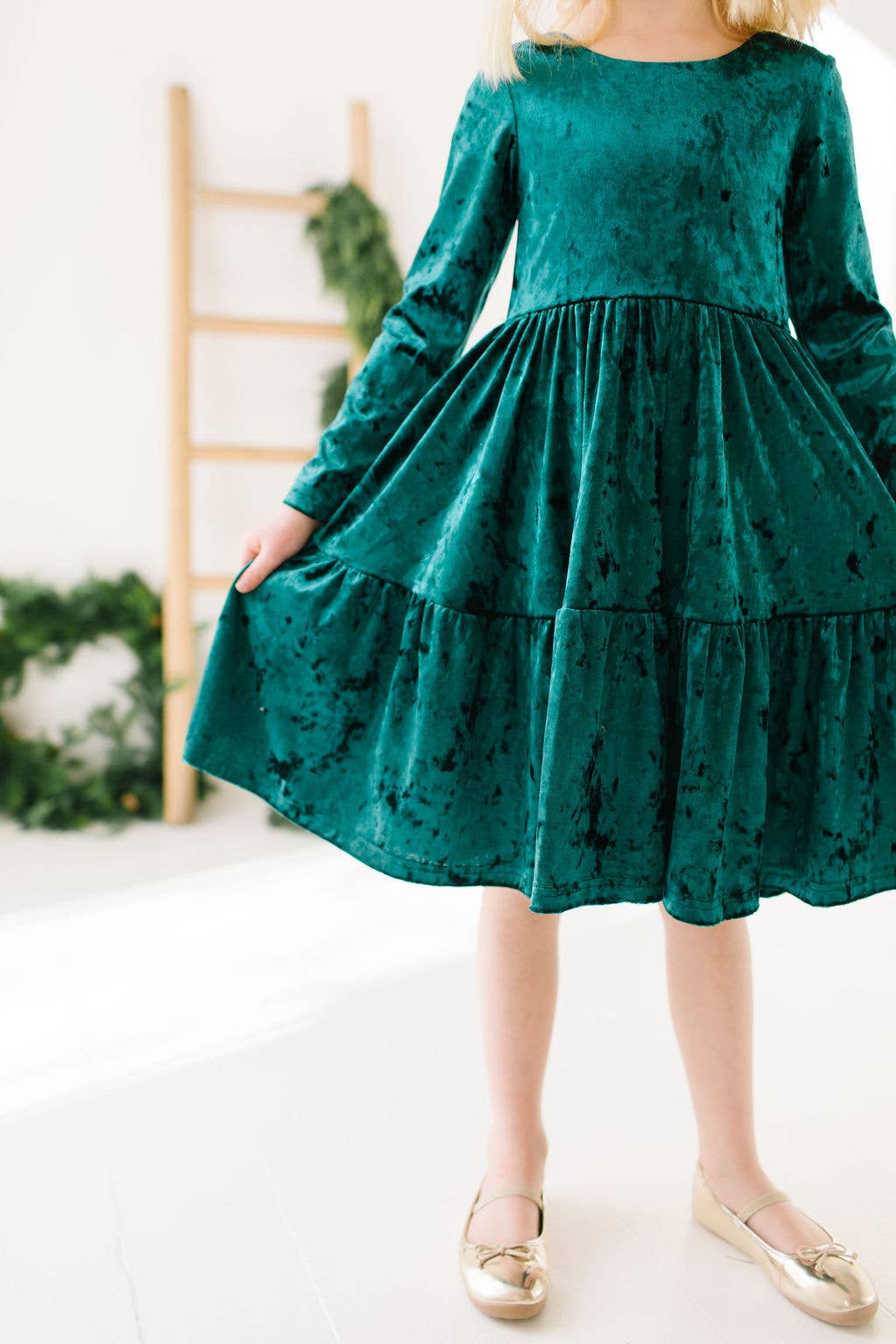 Gwendolyn Ruffle Dress in Crushed Green