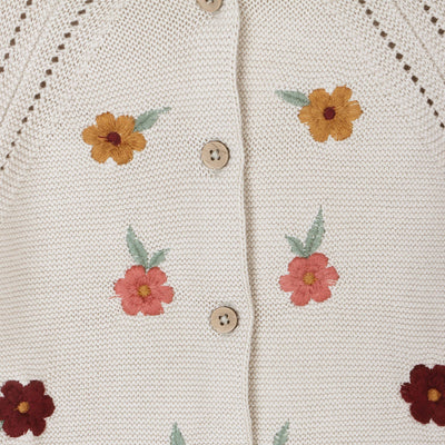 Floral Embroidered Pearl Knit Baby Cardigan Sweater -Organic