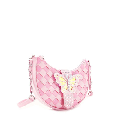 Woven Butterfly Pink Crescent Crossbody Bag