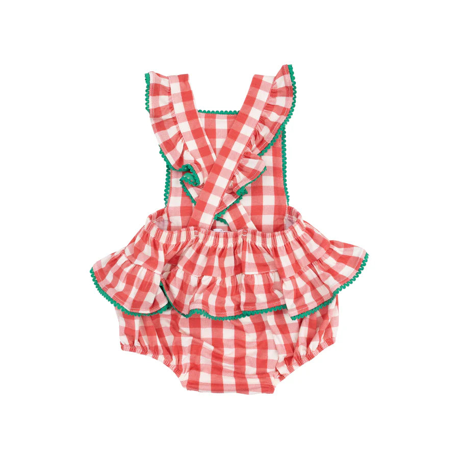 Ruffle Sunsuit - Strawberry Gingham