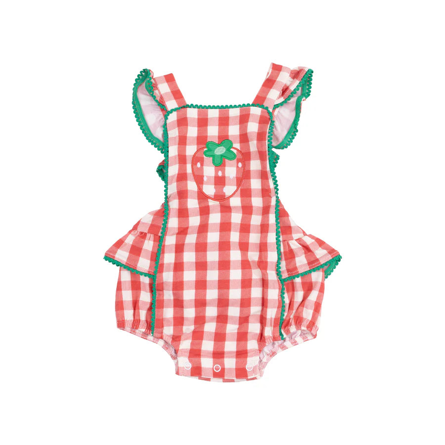 Ruffle Sunsuit - Strawberry Gingham