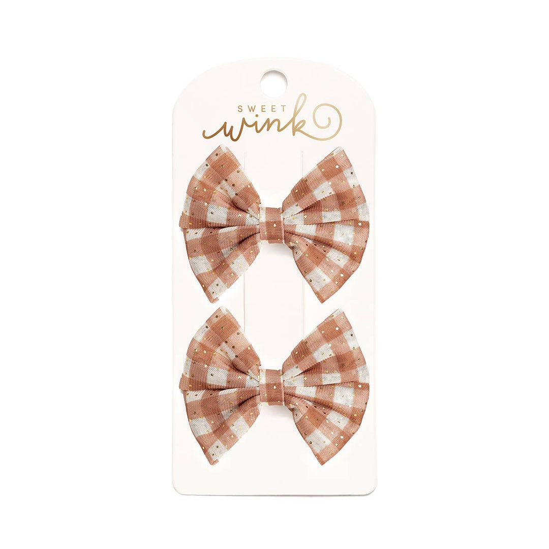 Gingham Printed Bow Clip Set
