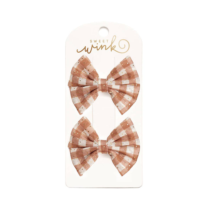 Gingham Printed Bow Clip Set