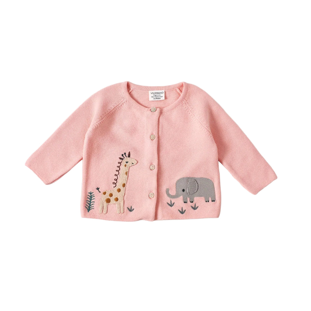 Animal Safari Embroidered Cardigan - Blush Pink