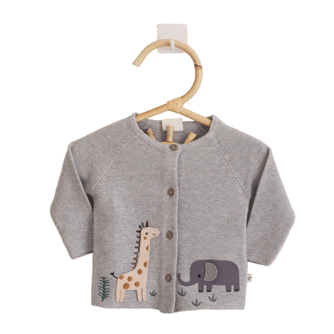 Animal Safari Embroidered Cardigan - Heather Grey