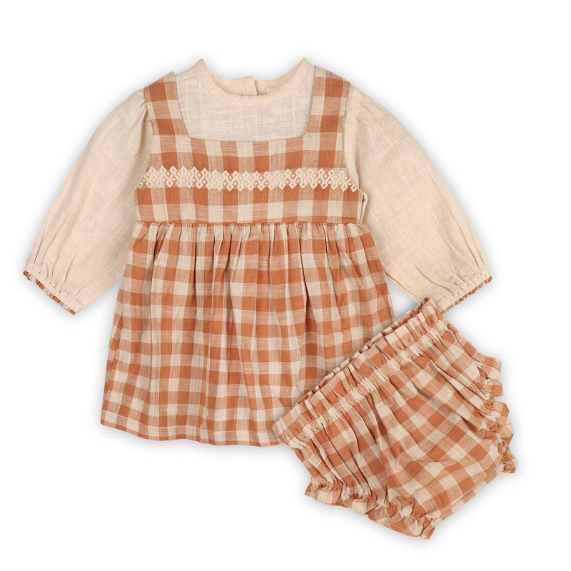 Pinafore Gingham Dress with Slub Shirt & & Bloomer (Organic)