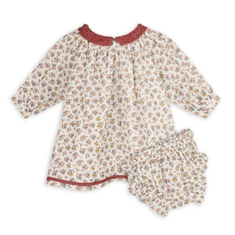 Floral Lace Collar Muslin Dress & Bloomer (Organic)