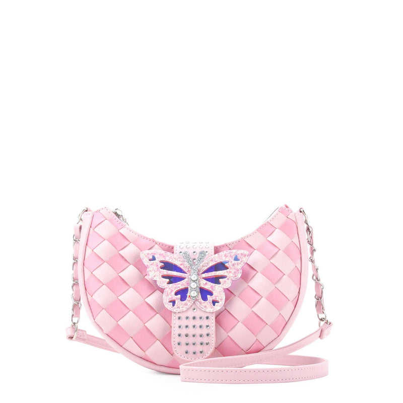 Woven Butterfly Pink Crescent Crossbody Bag