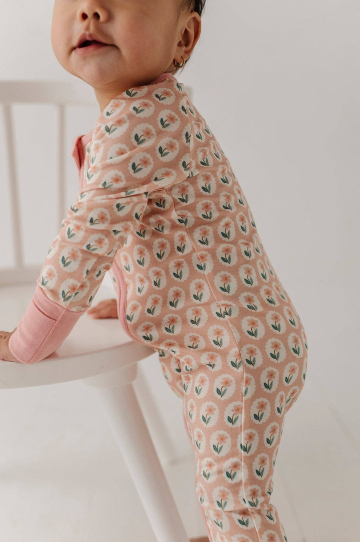 Long Sleeve Zip Romper - Framed Flower