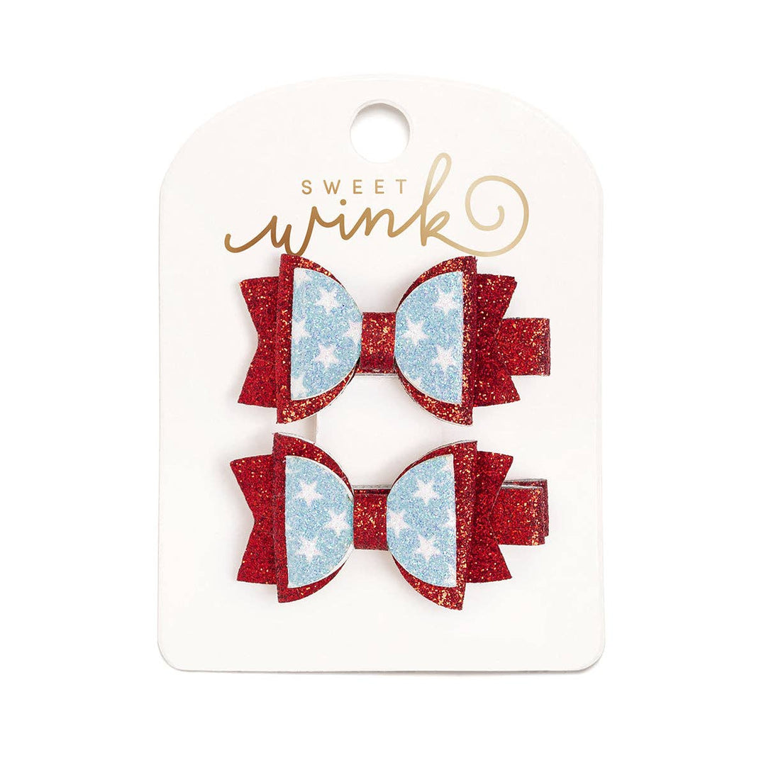 Glitter Flag Bow Clip Set