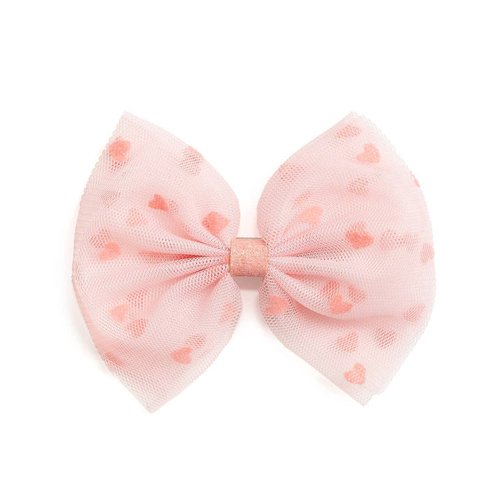 Flocked Heart  Tulle Bow Clip