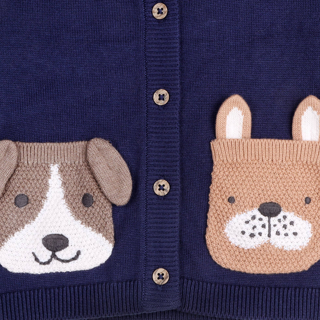 Embroidered Knit Cardigan - Dog Pocket
