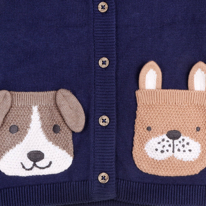 Embroidered Knit Cardigan - Dog Pocket