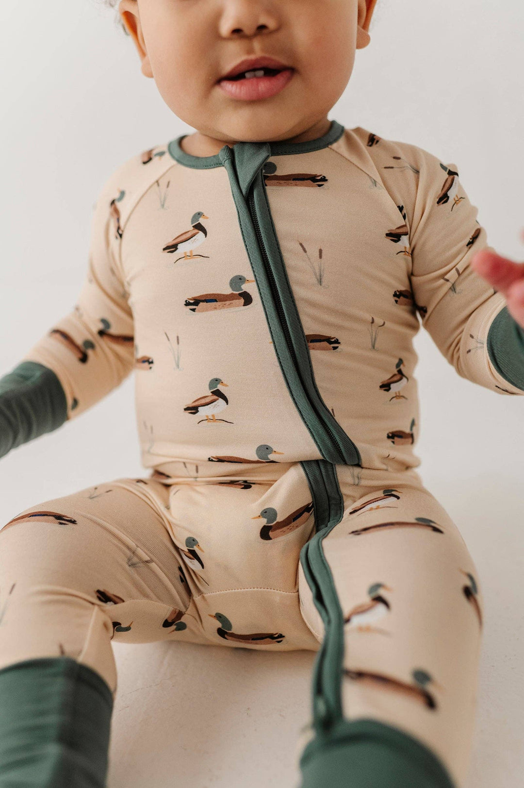 Long Sleeve Zip Romper - Mallard Ducks