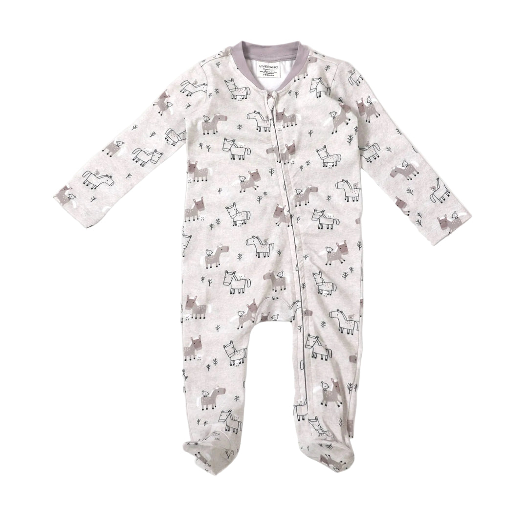 Zipper Footie Coverall - Horse & Bird