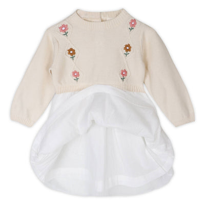 Floral Embroidered Sweater Knit Tutu Baby Dress (Organic)