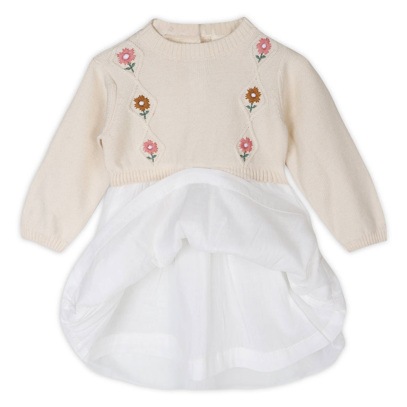 Floral Embroidered Sweater Knit Tutu Baby Dress (Organic)