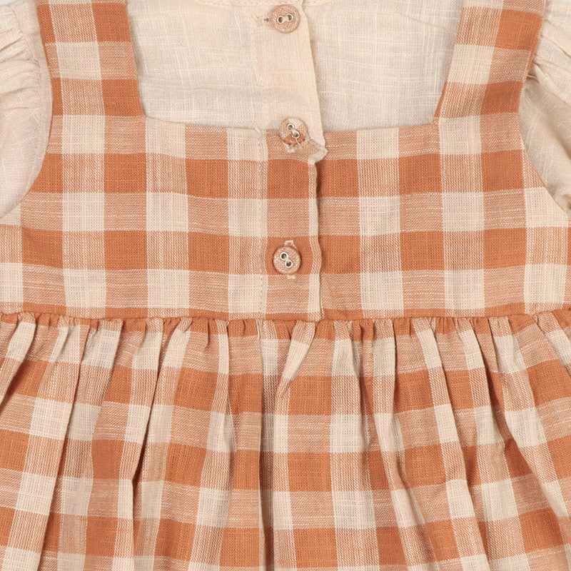 Pinafore Gingham Dress with Slub Shirt & & Bloomer (Organic)